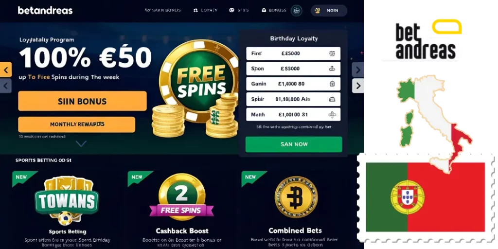 Os diferentes bônus disponíveis com o código promocional Betandreas